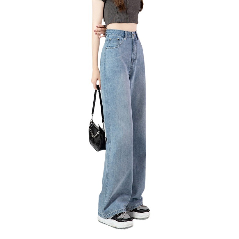 Spring, autumn and summer wide-leg jeans women's loose new chubby girl high waist straight slimming plus size draping mop long pants