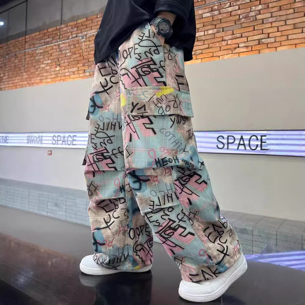 Boys' Cargo Pants 2025 New Trendy Street Style Spring and Autumn Wide-Leg Pants for Older Children Boys Fashion