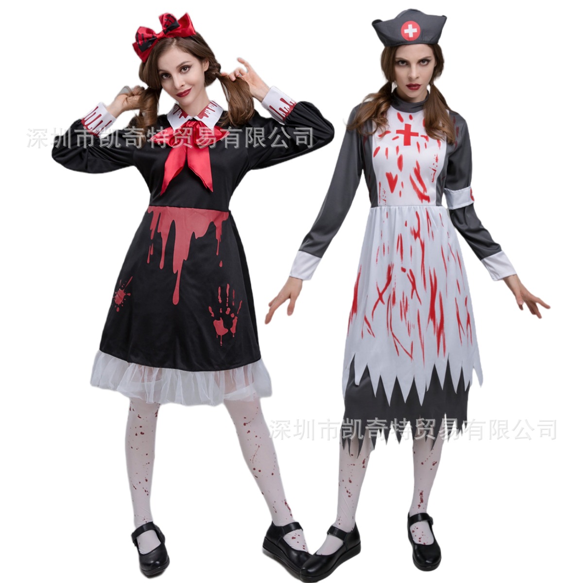 2022 New Halloween Costume Adult Horror Female Nurse Print Cosplay Costume