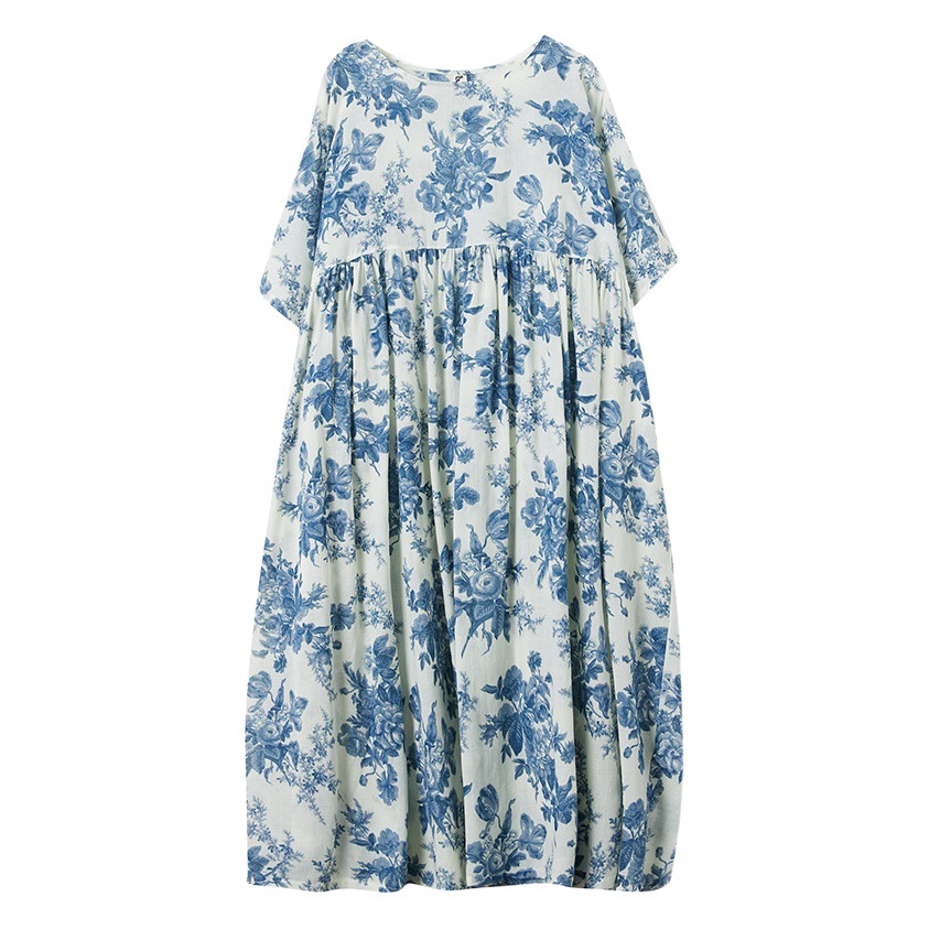 Simple artistic pastoral style fresh 2023 Summer new loose slimming bohemian short sleeve dress women