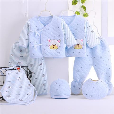 2025 Newborn Baby Quilted Warm Cotton Clothes Newborn Embroidered Seven-Piece Gift Box Thickeneded Set Supplies