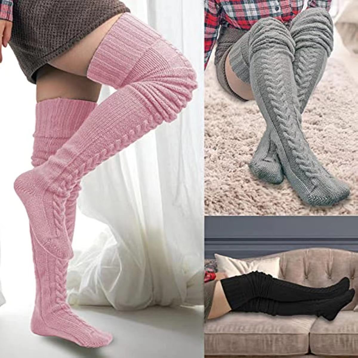 Cross-border e-commerce Amazon European and American popular knitted socks over-the-knee lengthened pile socks wool socks for women Wholesale