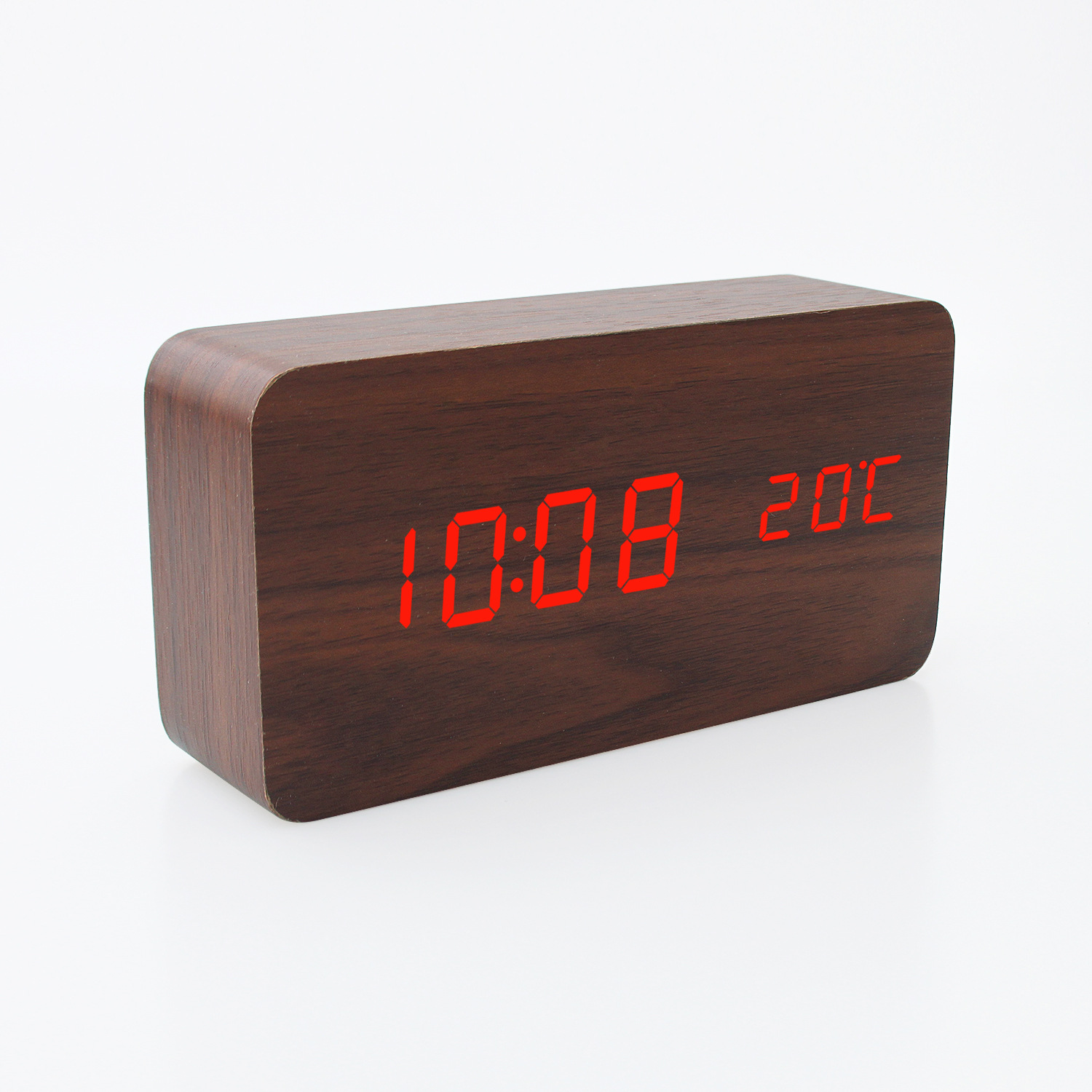 Picture of Cross-border simple LED electronic clock display multifunctional desktop wooden alarm clock student children lazy voice control desk clock