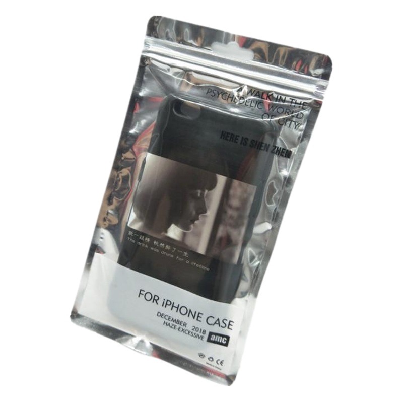 Silver Aluminum foil printing clip chain bone bag transparent mobile phone shell packaging bag plastic composite aluminized Yin and Yang ziplock bag