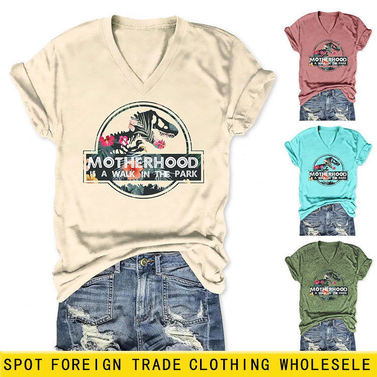 Amazon Independent Station New Motherhood Is a Walk in Elegant V Neck Short-Sleeved Fashionable Women's T-Shirt
