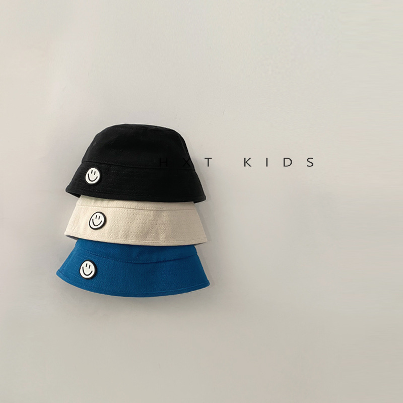 Children's Fisherman Hat Spring and Autumn Solid Color Smiling Face Western Style Bucket Hat Fashionable Children's Baby Spring Travel Wear Hat Men's Fashionable