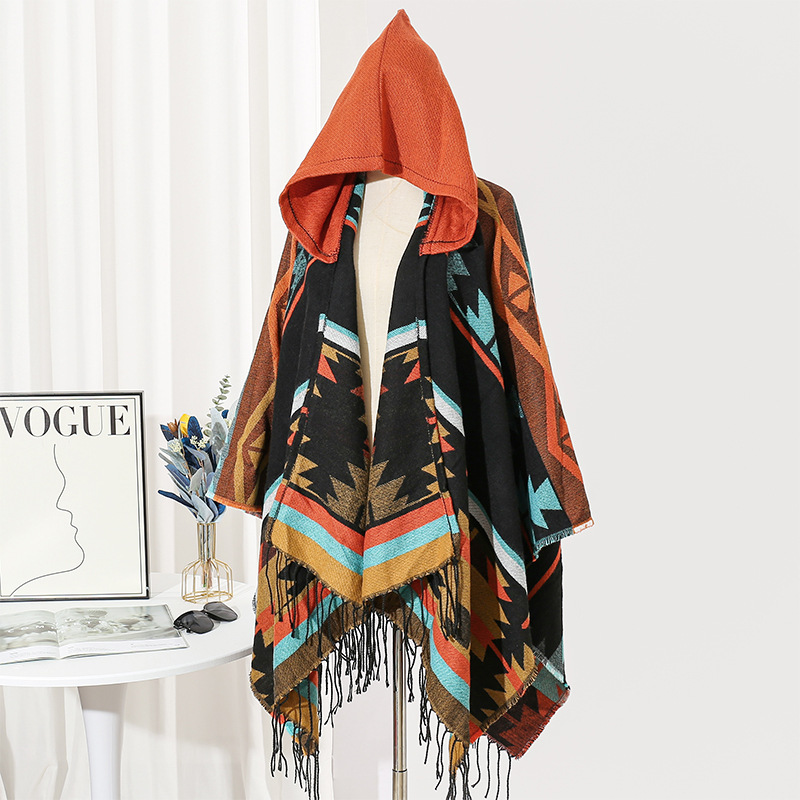 Picture of Ethnic Style Hooded Shawl Women's Yunnan Western Sichuan Travel Wear Costume Xinjiang Desert Photograph Outer Cape Cape