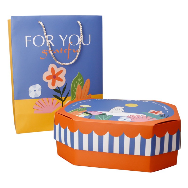 Creative High-end 8-grain mid-autumn moon cake egg yolk crisp baking packaging box 80g ice skin flow heart Moon Cake Box big gift box