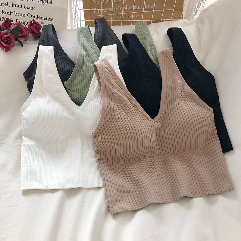 Four Monsoon ins New Thread Beautiful Back Camisole Vest Women's Belt Chest Pad V-Neck No Steel Ring Sports Underwear Women's Chest Wrapping