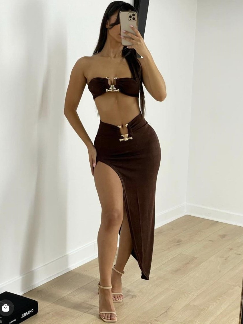 Amazon AliExpress Hot Bandage Dress Set European and American Fashion Sexy Strapless Top Midi Dress Party Set