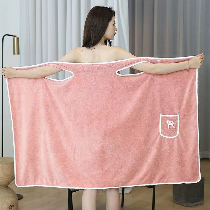 Picture of Bath Skirt Wearing Bath Towel Gown Women's Coral Fleece Sling Bath Skirt Bathrobe Factory in stock Absorbent Bath Large Bath Towel Skirt