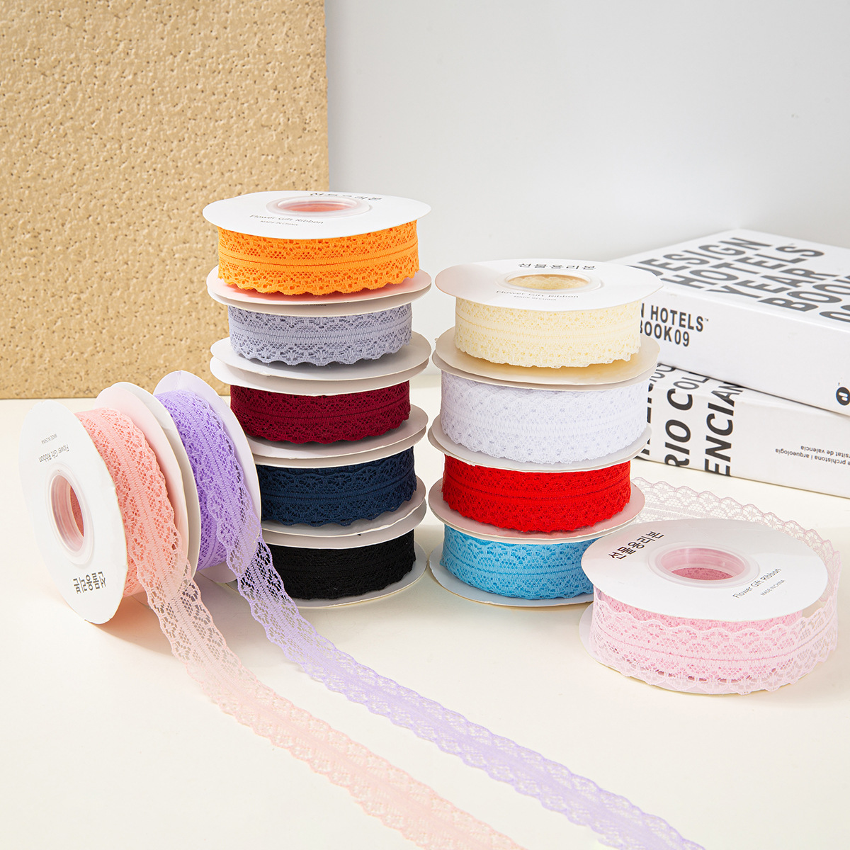 Pattern 25 yards hollow lace belt ruffled lace polyester snow yarn belt flower packaging material diy gift box