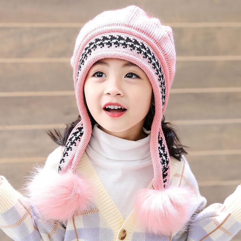 Parent-child Children's Hat Winter Cute Girl's Princess Hat Autumn and Winter fleece-lined Warm Knitted Ear Protection Hat Wool Hat
