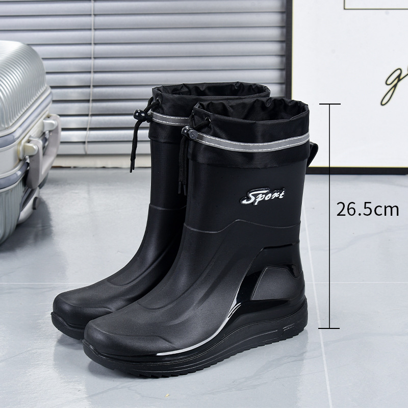 Picture of Fashion mid-barrel rain shoes men's non-slip water shoes warm short barrel rain boots men's bunched water boots wholesale rubber shoes men's cross-border