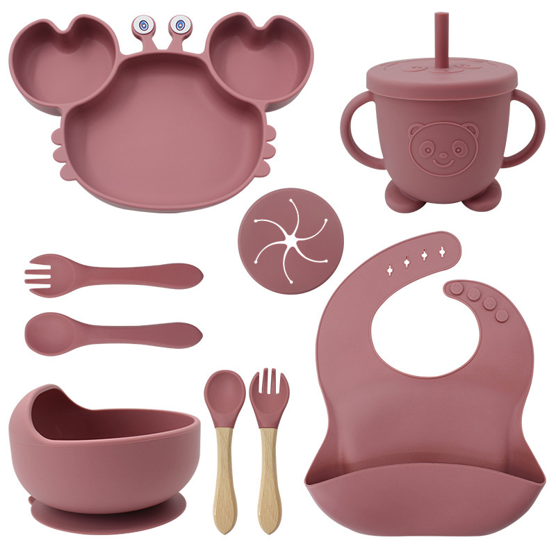 Picture of Baby silicone tableware crab plate suit food supplement bowl bib food grade tableware suit factory direct supply cross-border