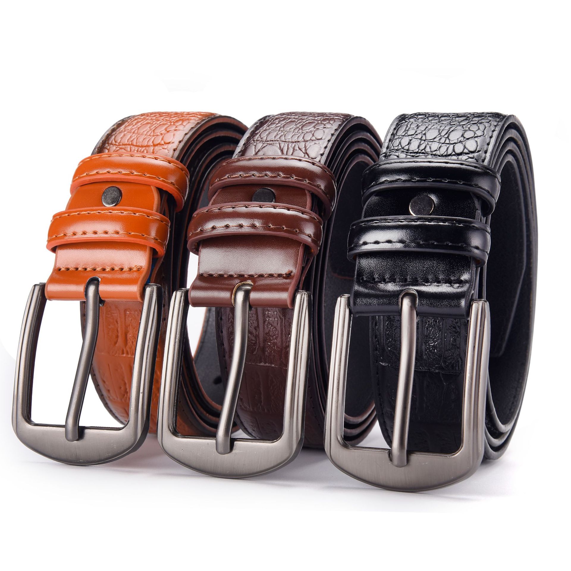 Korean Style Trendy Versatile Alloy Pin Buckle Leather Belt for Men Casual Business Suit Pants Pu Belt Jeans Belt