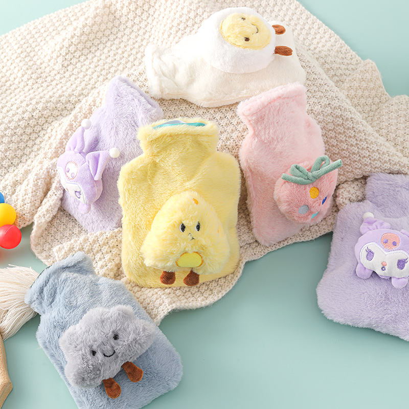 Picture of Rabbit Fur Hand Warmer Bag Filled with Water Hot Water Bottle Cartoon Plush Hand Warmer Hand Warmer Removable and Washable Hot Water Bag Thickeneded Explosion-Proof