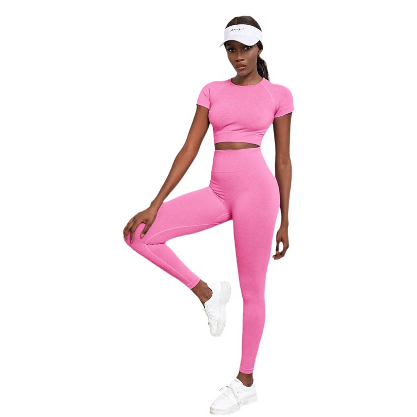 Cross-Border Fitness Yoga Clothing Suit for Women Summer European and American High-End New Double-Sided Brushed Nude Breathable Sports Suit