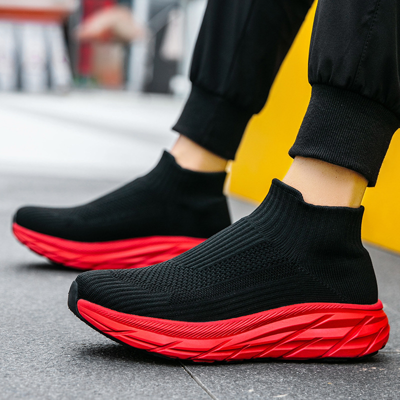 Men's Shoes Summer Flying Woven Socks Sports Breathable Mesh Shoes Men's Slip-on Youth Running Light Casual Shoes