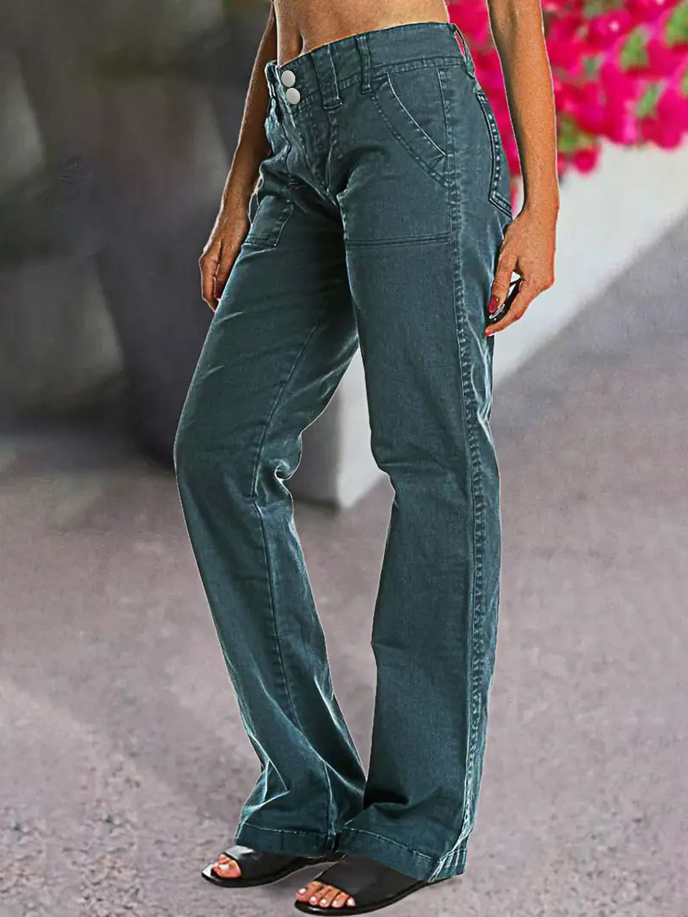 New Style Women's Cross-Border Double Button Jeans Straight Fashion Denim Trousers