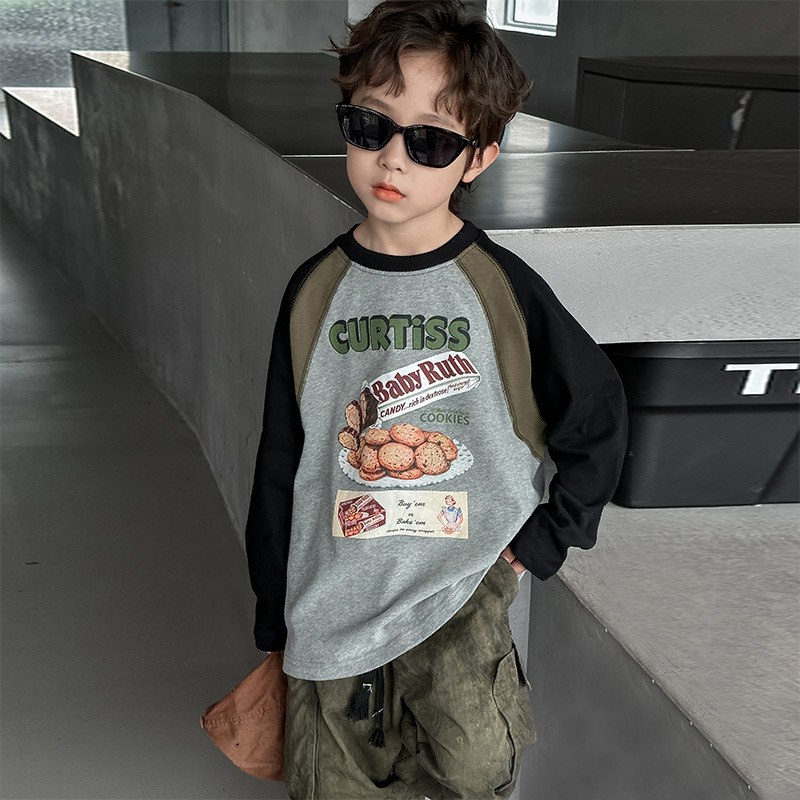 Boys' Long Sleeve T-Shirt Spring and Autumn 2025 New Children's Spring Base Shirt Big Children's Spring Thin Sweater Trendy