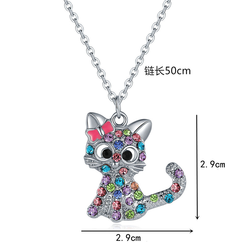 Picture of Cross-border wish cute color cat diamond pendant simple jewelry female European and American animal cartoon clavicle chain necklace