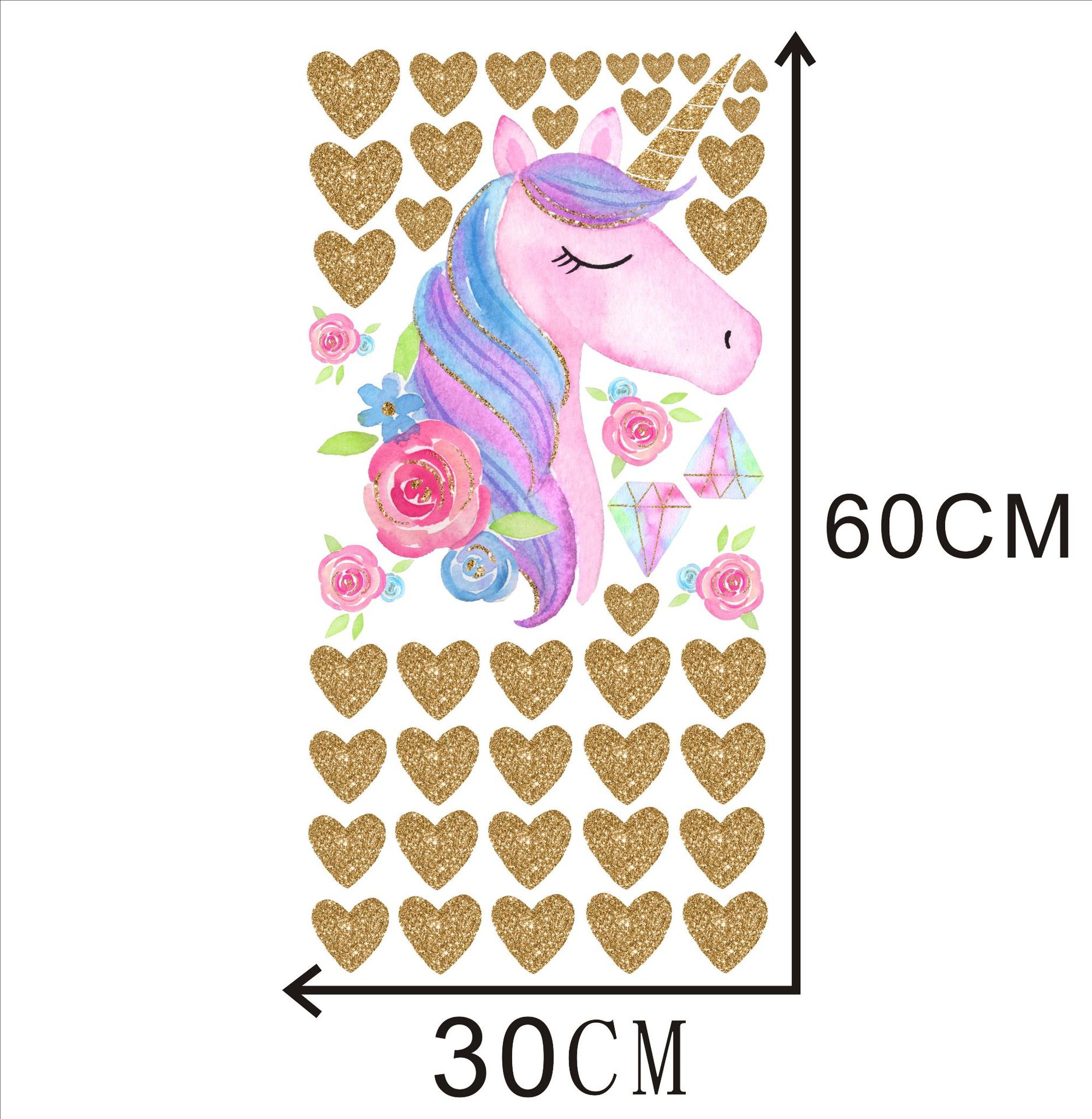 Picture of Kunshang Cross-border New Golden Unicorn Wall Stickers Cross-border Source Living Room Bedroom Children's Room Decorative Painting KS6629
