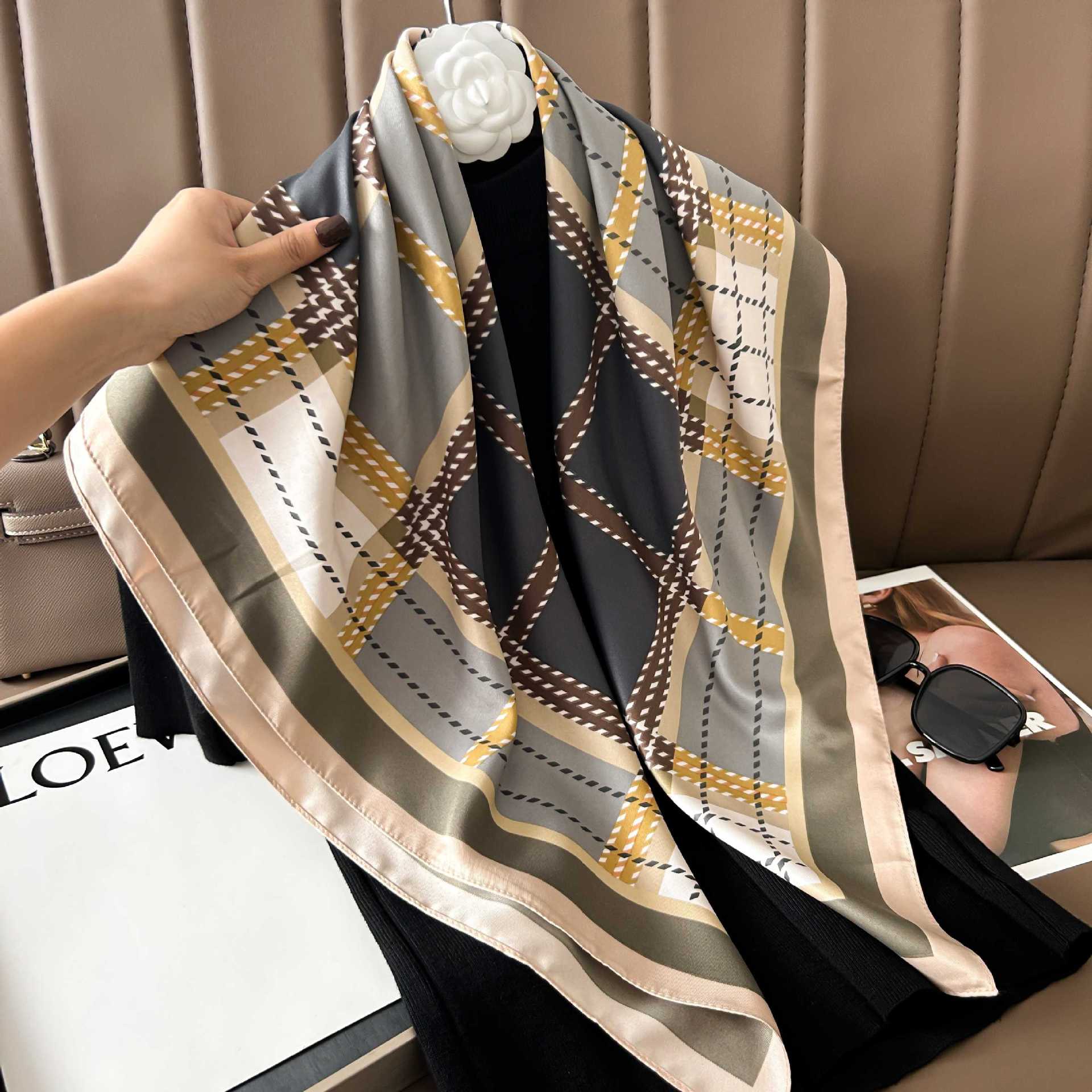 Picture of New 90cm Large Square Silk Elegant High-grade Decorative Shawl Women's Silk Scarf Fashion All-match Professional Scarf