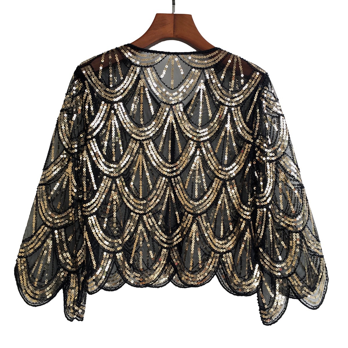 Picture of Cross-border 1920s mesh dress shawl European and American party banquet sequin jacket short mid-sleeve with Amazon