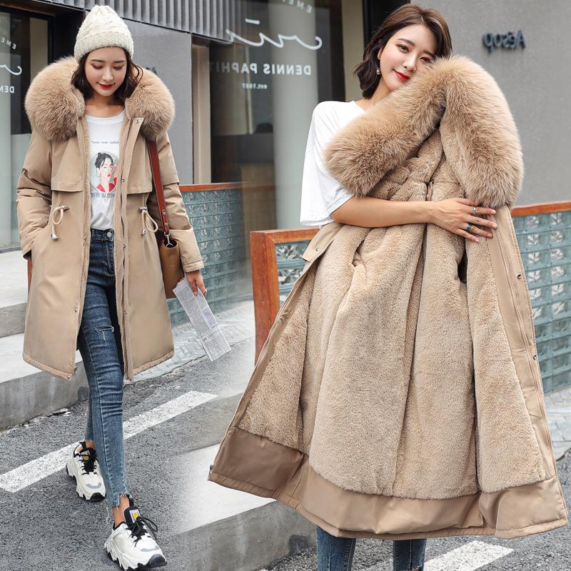 Winter New Down Cotton-padded Coat Women's Mid-length Korean Style Waist plus size Cotton-padded Coat Thick Pike Coat fleece-lined