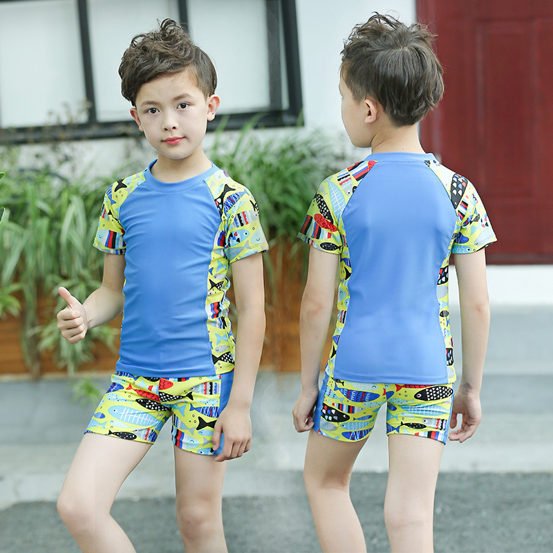 Children's Swimsuit Male Baby's Split Swimsuit Cute Children's Hot Spring Swimsuit Pants Set Send Swimming Cap 2-12 Years Old