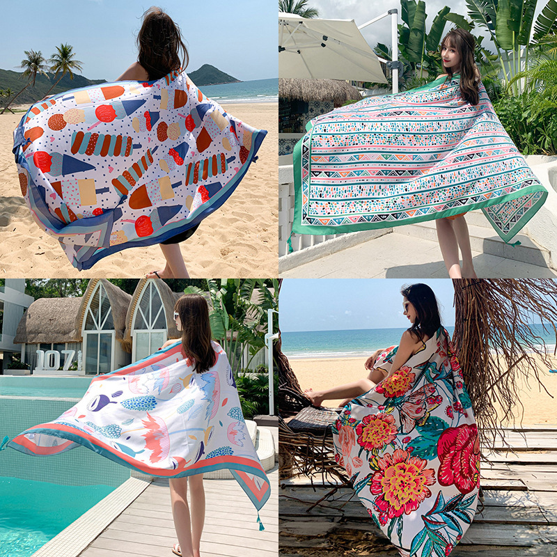 2023 new scarf air conditioning multi-functional long fashion seaside vacation sunscreen scarf shawl women's beach towel