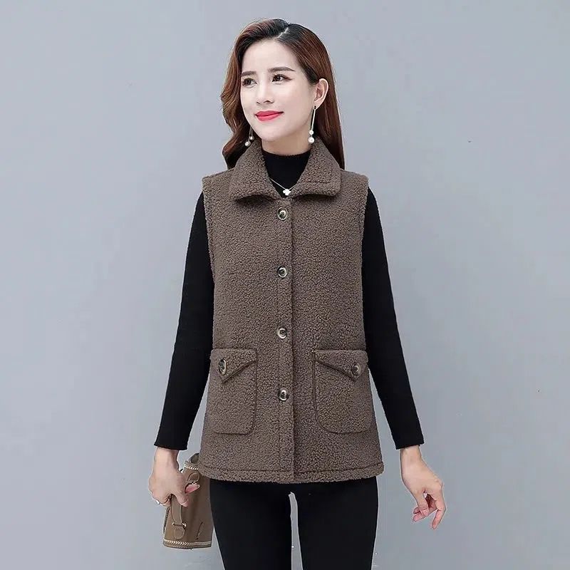 Cross-border 2023 New Autumn and Winter Imitation Lamb All-match Vest for Middle-aged and Elderly Mothers Vest Shoulder Jacket Fashionable