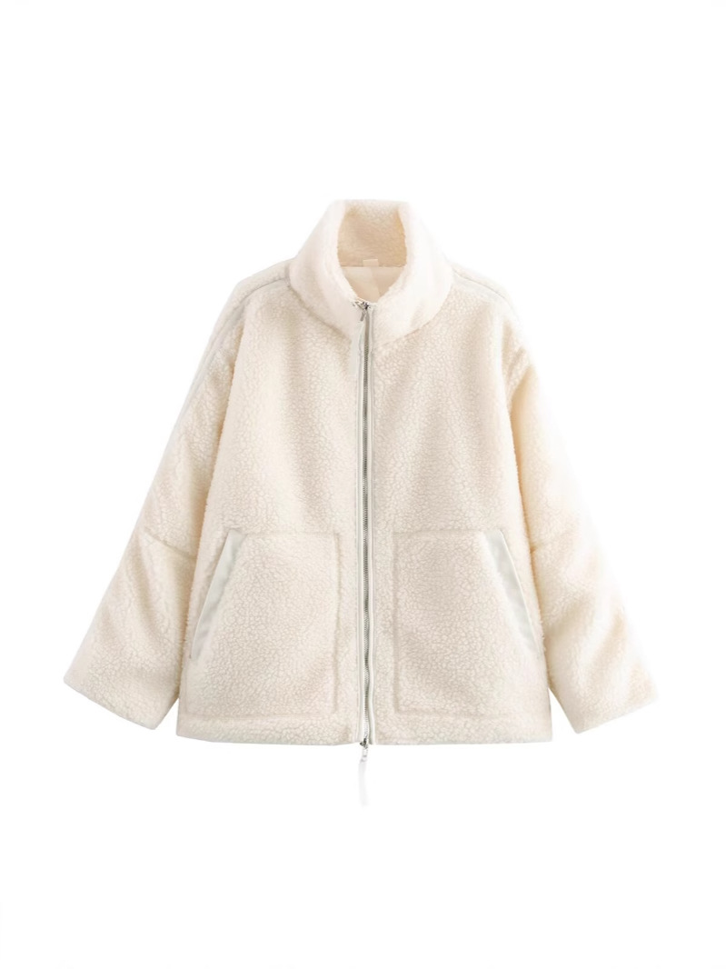 Hm Cross-Border Export Women's Clothing 2025 Spring & Fall European and American Style Double-Ended Zipper Stand-Up Collar Lamb Wool Jacket Top for Women