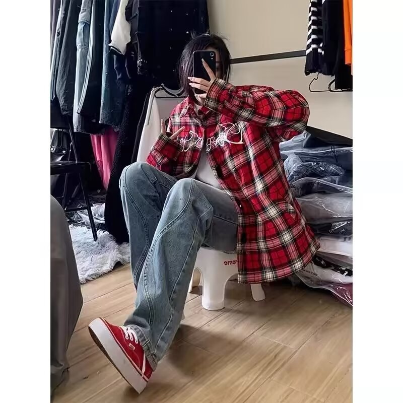 Design Plaid Shirt for Women, Japanese Retro Summer Shirt Jacket, New Niche 2025 Vintage Trendy Brand