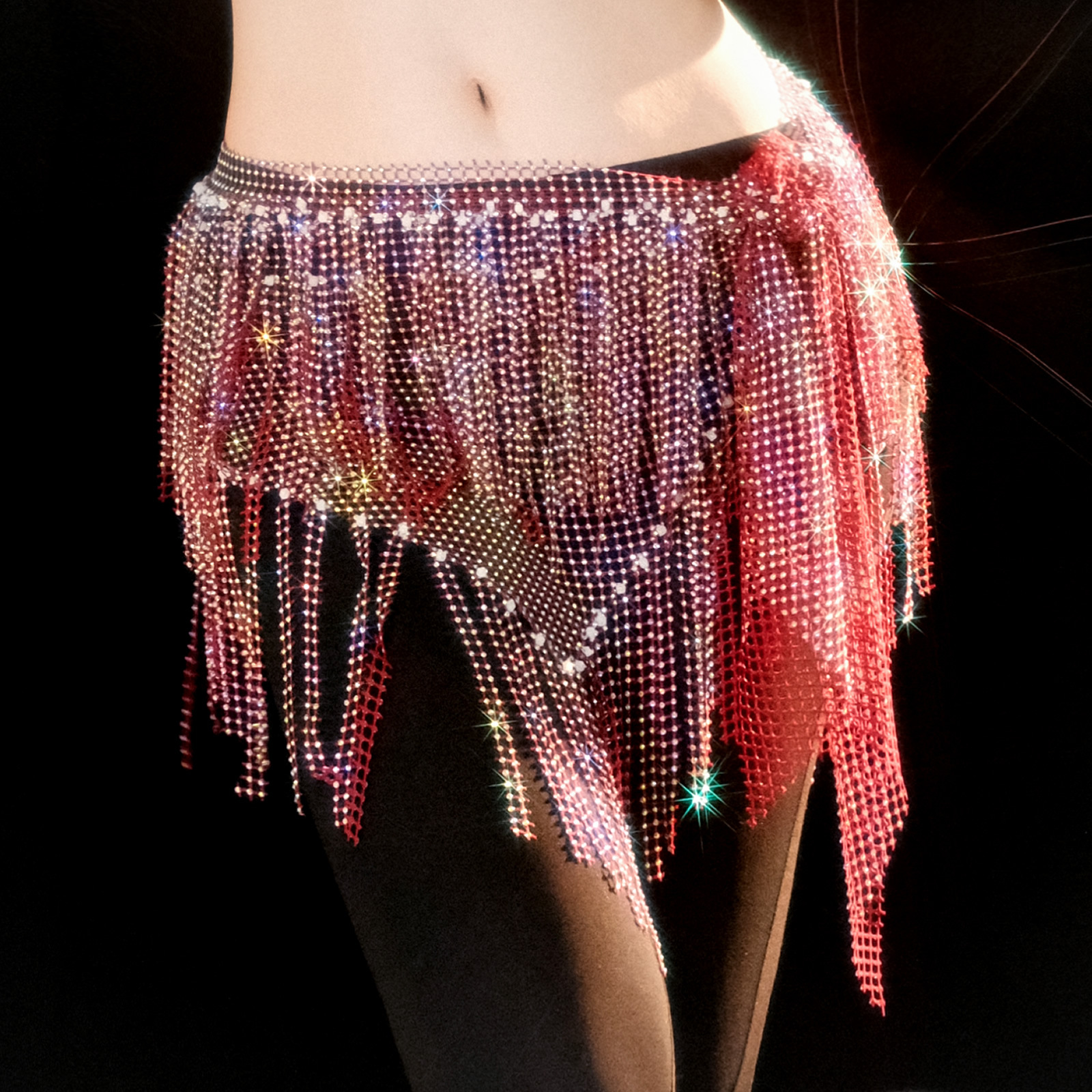 Picture of Dancer Handmade Flash Diamond Hip Towel Belly Dance Tassel Waist Chain Multi-layer Hot Diamond Dance Accessories Fart Curtain Y1028