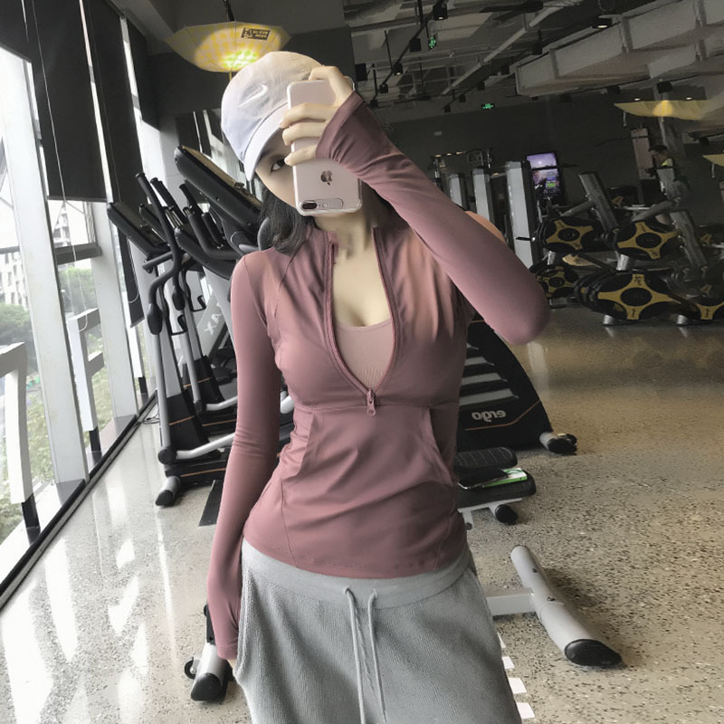 Picture of Summer running fitness yoga Jacket Women's zipper cardigan short sports jacket slim breathable long sleeve top