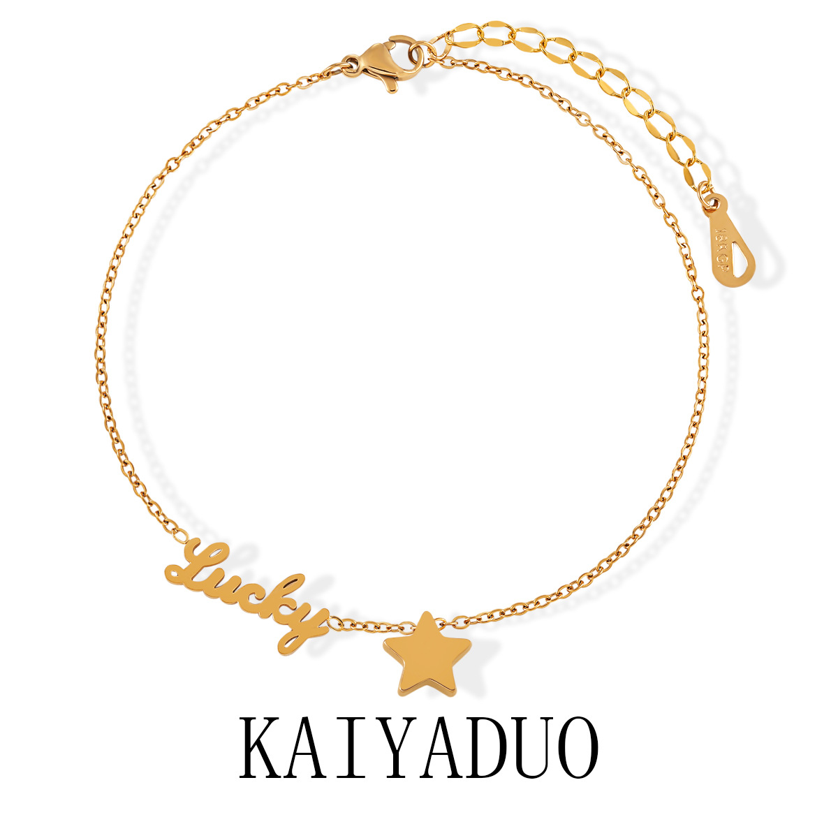 Korean Style Ins Simple All-match LUCKY Five-pointed Star Lucky Anklet Women's Fashionable Personalized Gold-plated Titanium Steel Foot Jewelry