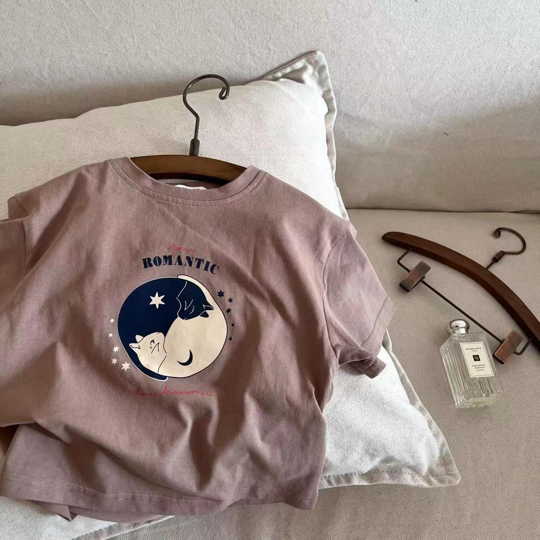 Picture of Children's Pure Cotton Short-Sleeved Tops 2024 Summer Cartoon Printed Half-Sleeved T-Shirts for Kidsren and Middle-Aged Kidsren Summer Clothes