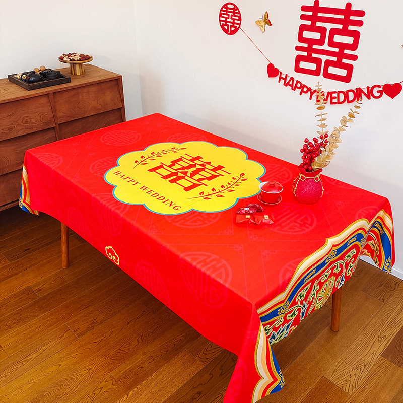 Picture of Wedding Tablecloth Red Festive Wedding Decoration Wedding Banquet Set Table Coffee Table Dining Tablecloth
