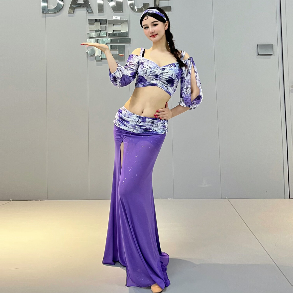 Dancer Summer New Printed Belly Dance suit Practice and Practice Gauze Sexy Slimming Class Dress Performance Dress 5070