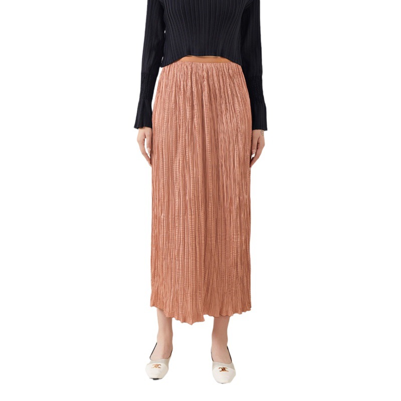 Japanese Style Ins Lazy Age-Reducing Design Niche Skirt Autum New Pleated High-Waisted Mid-Length Skirt for Women