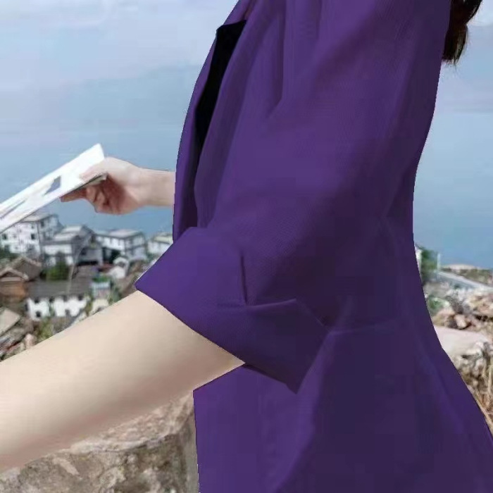 Picture of Linen Small Suit Women's Jacket Thin 2024 Summer Suit Korean Style Sun Protection Clothing Casual British Style Women's White Black
