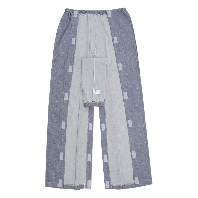 Spring and Summer Fully Open Type Easy to Put on and Take Off Hospital Clothes Double-Layer Gauze Pure Cotton Fracture Care Clothes Bed-Ridden Paralyzed Elderly Pajamas