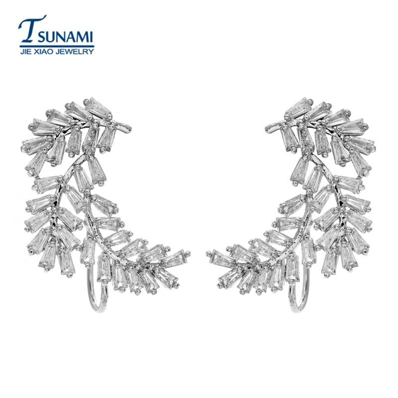 Picture of World Xiao jewelry European and American temperament fashion plant leaf zircon earrings manufacturers directly supply cross-border e-commerce wholesale earrings