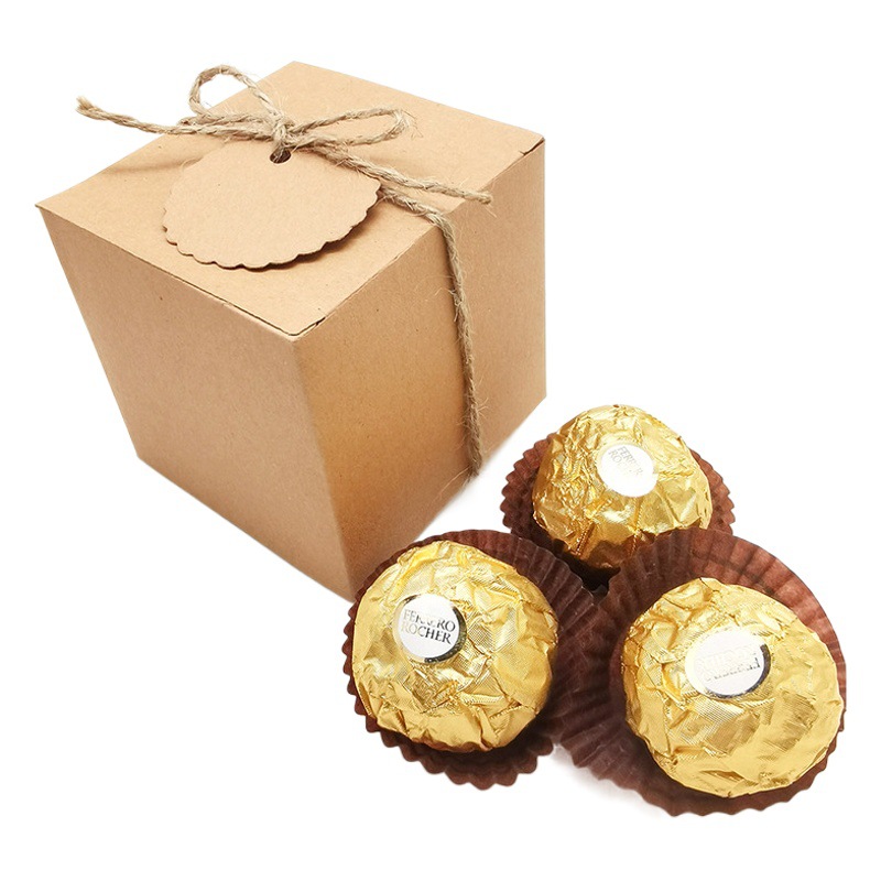 European-style square 7*7*7 years leather paper gift box wedding supplies candy box with hemp rope tag