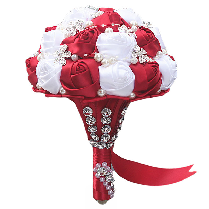 Picture of European and American Super Beautiful Ribbon Flower Wedding Supplies Bride's Hand-held Flower Five-flower Beaded Hand-held Flower Wedding Supplies Hand-held Flower