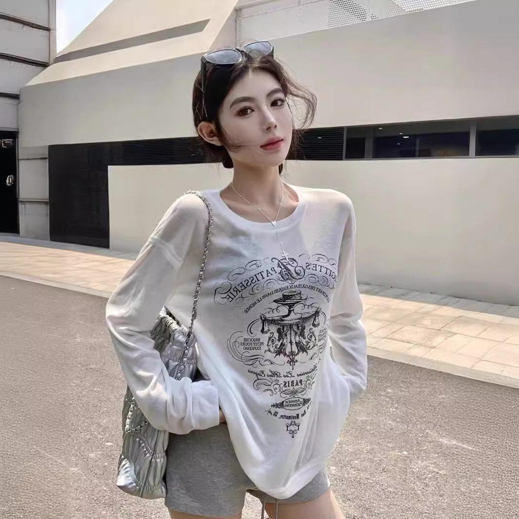 Two-piece Suit Sunscreen Long-sleeved T-shirt Women's Summer Korean-style Loose Thin Top Blouse All-match Camisole