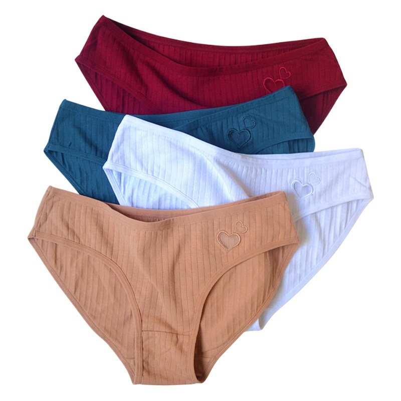 European and American Pure Cotton Underwear Girls Mid-Waist Student Cute Heart Cross-Border Women's Briefs Women's Summer Pure Cotton