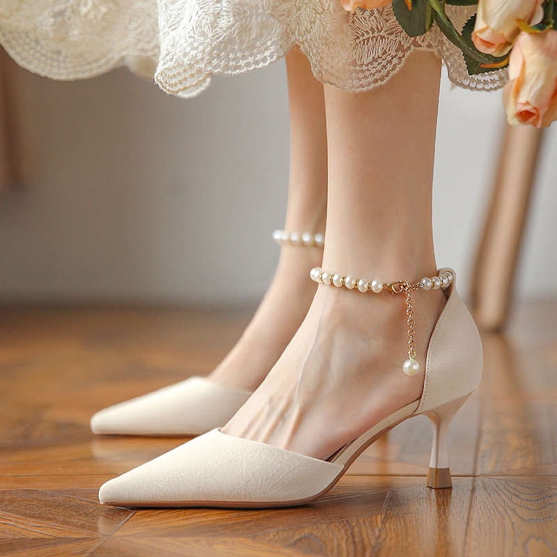 Factory Pure Highlight Pearl Shoes Anti-drop Heel Strap Shoes Adjusting Lace High Heels Around Foot Neck Shoe Accessories